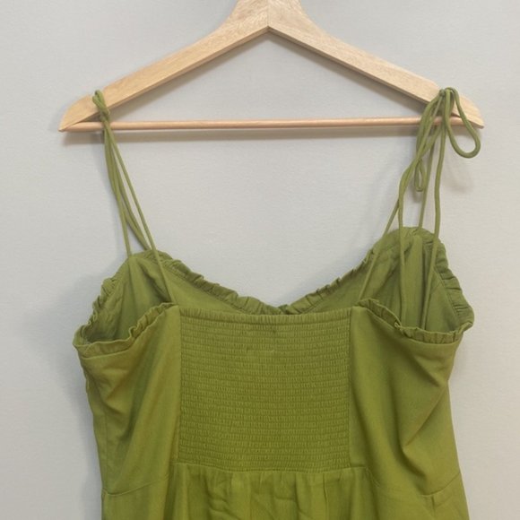 Aritzia Wilfred Green Sleeveless Self Tie Smock Mini Fable Dress Size 14 - Picture 6 of 9